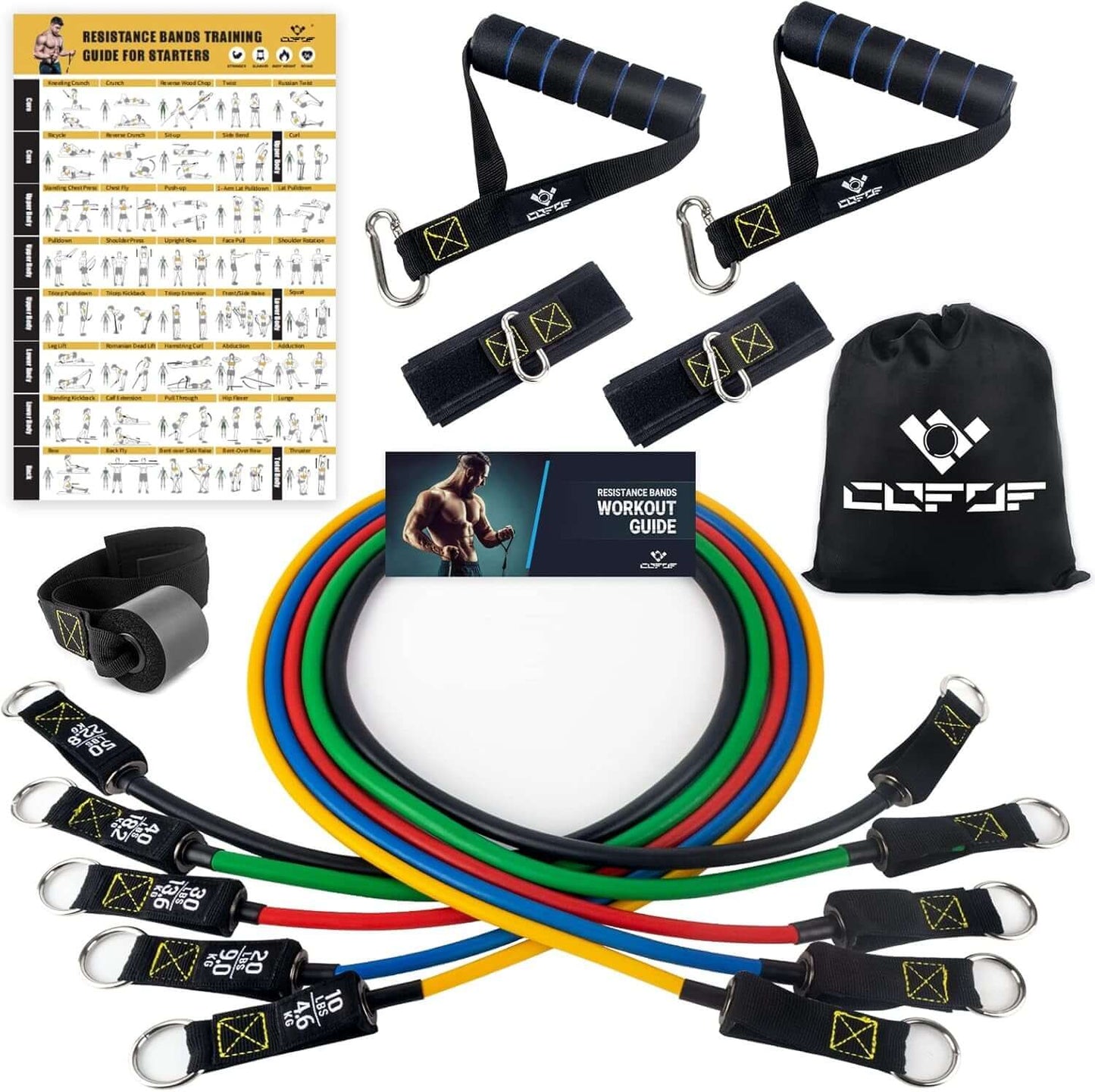 Resistance Bands Set with Yellow Handles, Exercise/Workout/Fitness Bands with Door Anchor, Legs Ankle Straps for Resistance Training,Physical Therapy,Home Gym Workout