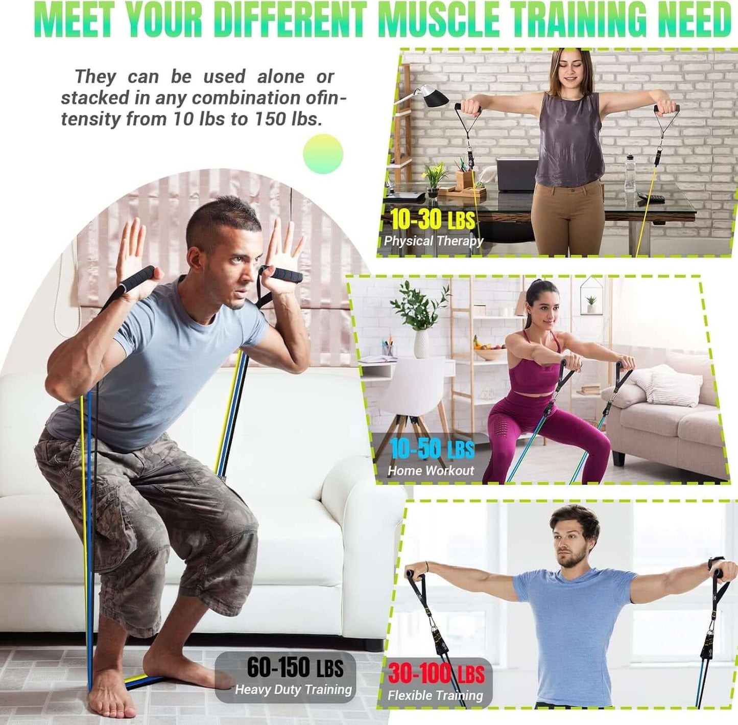 Resistance Bands Set with Yellow Handles, Exercise/Workout/Fitness Bands with Door Anchor, Legs Ankle Straps for Resistance Training,Physical Therapy,Home Gym Workout