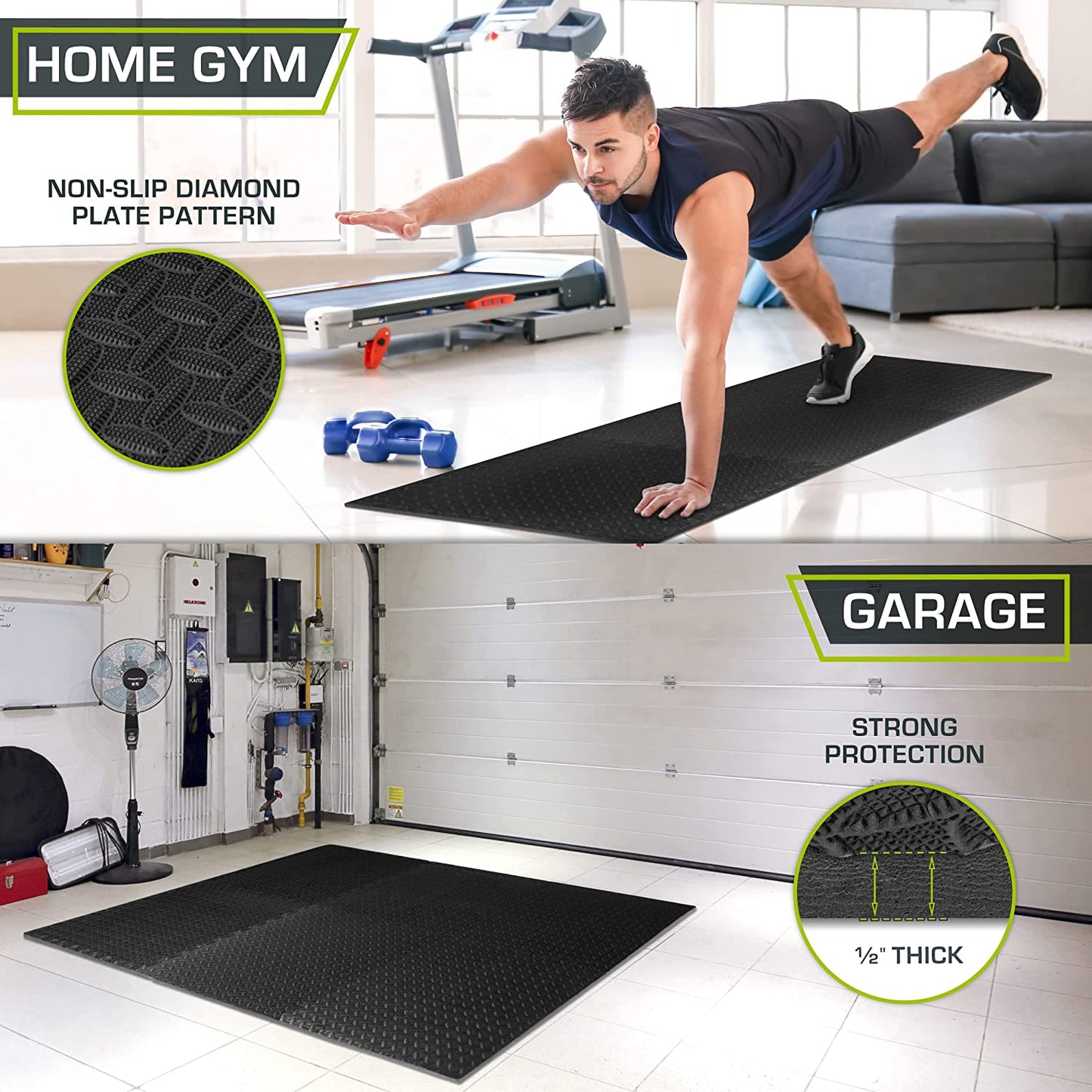 Transform your space with interlocking foam mats. Ideal for home gyms and kids' areas, these mats provide a cushioned, durable surface for exercise and play.